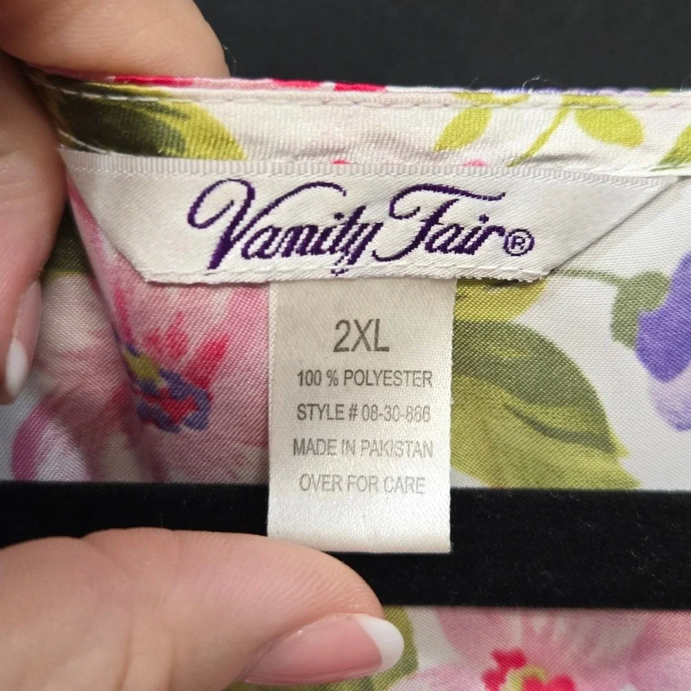 Vanity Fair Nightshirt Plus Size 2XL Floral Satin Sleepwear Cottagecore Romantic